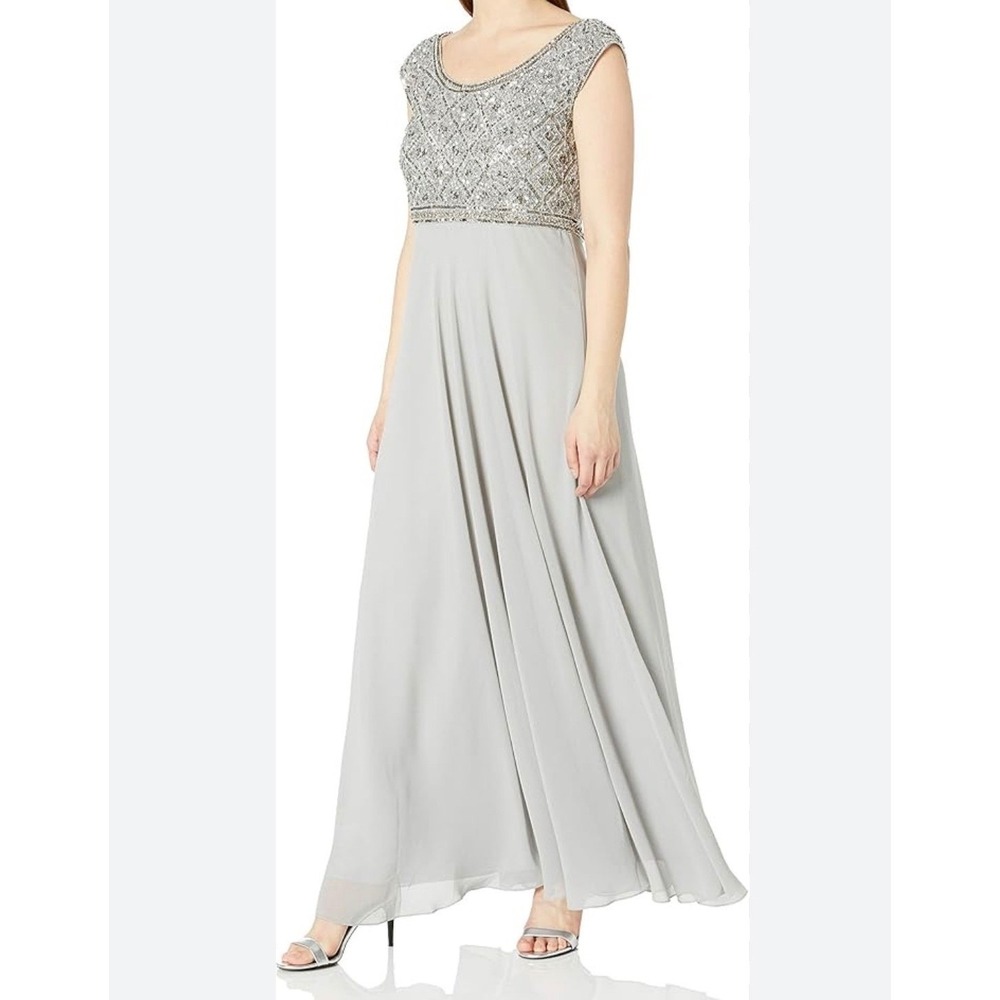 JKARA Embellished Beaded Cap Sleeve Formal Evening Dress‎ Pale Green Size 6P